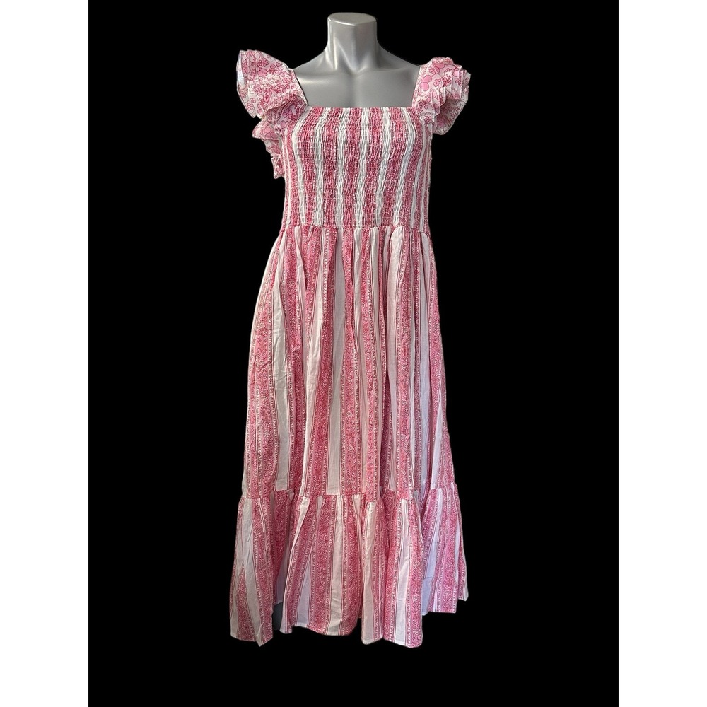 Millie Olympia Smocked Midi Dress in Jaipur Stripe Size Large  NWT